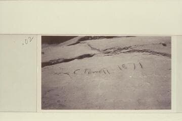 Names of the second Powell crew cut inside the Music Temple [on photo reverse:  Mile 75 1/2 (Glen Canyon) inscriptions in Music Temple]