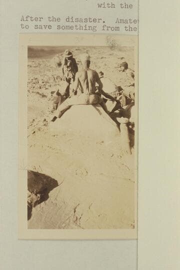 Efforts to salvage the "Mojave" at Cave Springs Rapid.  Dodge has back to the camera, Kolb is at his left, Burchard is at his right and LaRue is at the edge of print