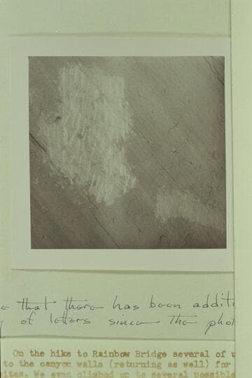 Inscriptions chiseled from large boulder near the foot of Rainbow Bridge