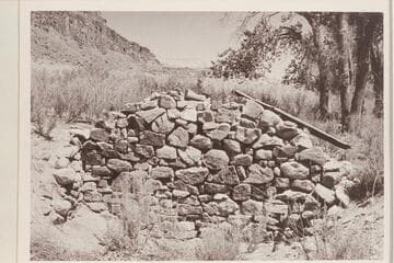 North wall of rock cabin ruin - semi-subterranean, Good Hope Bar, mile 145