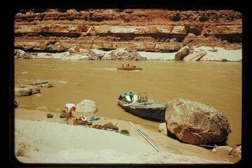 Camera boat in background, Emma Dean in foreground