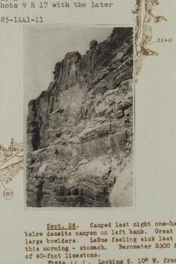 West at elevation of 1,000 ft. above Colorado River and above camp at Mile 185.2, left bank