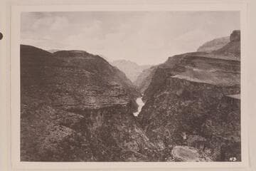 Looking down upper Granite Gorge to Sockdologer Rapid from cliff above Mineral Creek. Photo No. H3 in Lint album