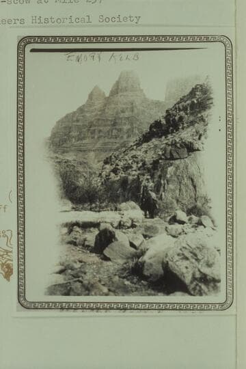 Emery Kolb leaving the river at Spencer Canyon after finding the Hyde sweep-scow at Mile 237