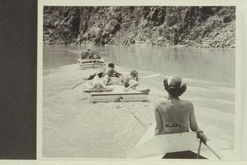 "Esmeralda II" towing the four oar-powered Wright-Rigg boats on the upper part of Lake Mead