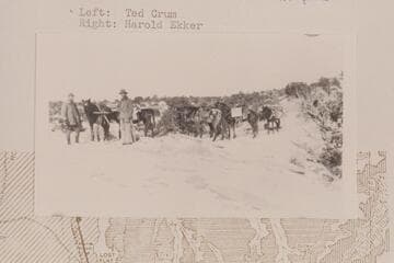 At top of North Trail on way to Black Mesa.  Nequoia Arch Survey, Black Mesa Traverse.  Winter.  Left:  Ted Crum.  Right:  Harold Ekker