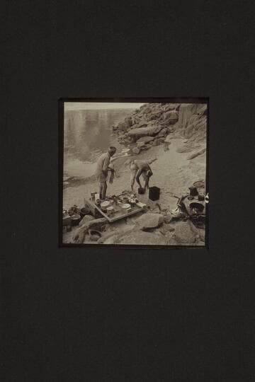 Eisaman and Masland bathe dishes at Diamond Creek, Grand Canyon