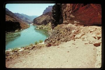 Upstream view from ruins on shelf at Mile 137.5, left bank