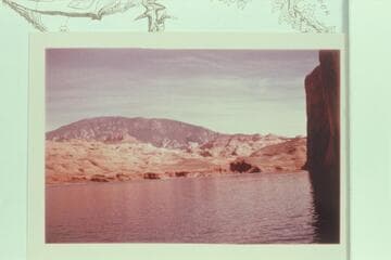 Down Lake Powell to the mouths of 71.5 and 71.3 from about Mile 71.6.  Navajo Mountain; Rainbow Butte; Sid Whiskers Butte