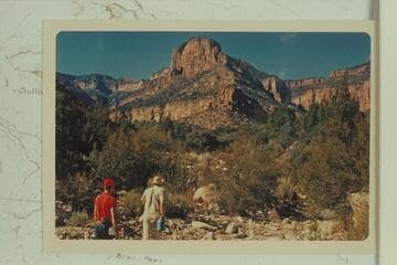 En route to ruins in canyon between Seiber and Woosley [sic] Points at the north slope almost opposite Woosley.  Seiber Point is upper center