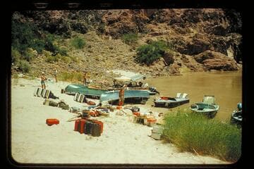 Disney prop boats on beach; Bright Angel Creek