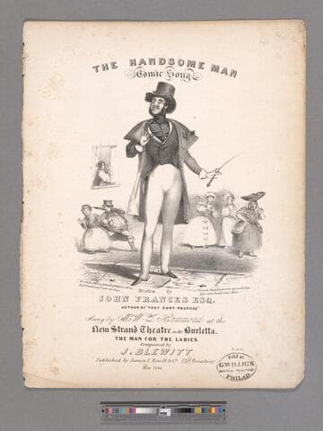 The handsome man : comic song / written by John Frances [i.e. Francis] ...   sung by M.W.J. Hammond at the New Strand Theatre in the Burletta, The man for the ladies   composed by J. Blewitt