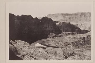 San Juan Dam site--general view downstream, Mile 78.  From 1922, Sep.-Oct.,  trip from Halls Crossing to Lees Ferry.  Photo No. 32 of Stabler album