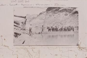 The teams being ferried at Lees Ferry after the boiler had been landed.  Copy of print in Waller collection