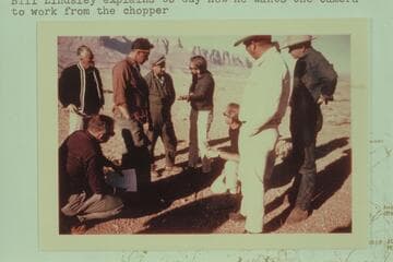 The Wilding-Ford operation at the overlook above Soap Creek.  Bill Lindsley explains to Guy how he wants the camera to work from the chopper