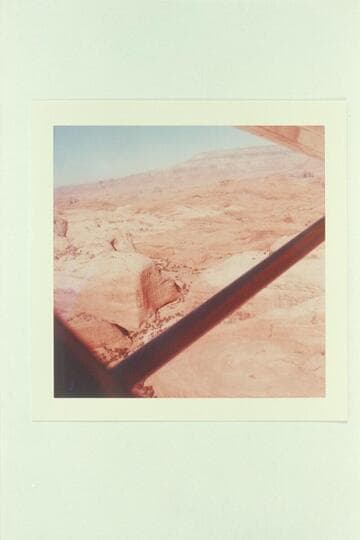 Down Lehi Fork of Anasazi Canyon from near the Base Camp of 1959.  Spencer Point of 50 Mile Mountain is upper center.  The talus of 60 Mile Point is just under the wing at upper right