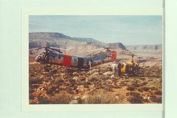 Air Force baloneys and Bill Halls's Bell helicopter.  Mesa west of Rainbow Bridge
