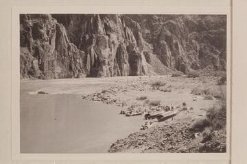 Drydock at Bright Angel Creek.  The two Powell boats rolled fro re-glassing