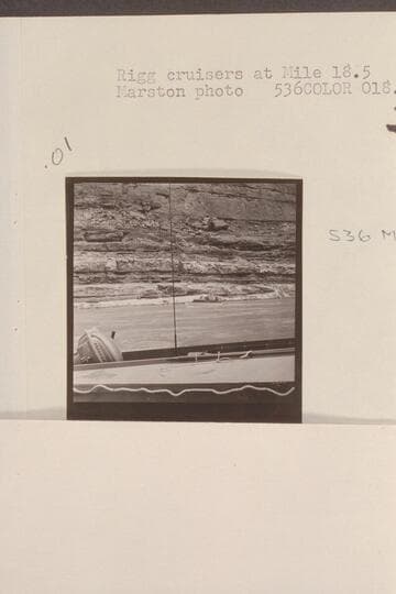 Rigg cruisers at Mile 18.5.  The Rigg cruisers passed the Disney Reconnaissance in Marble Canyon 1953, June 08, just above Boulder Narrows