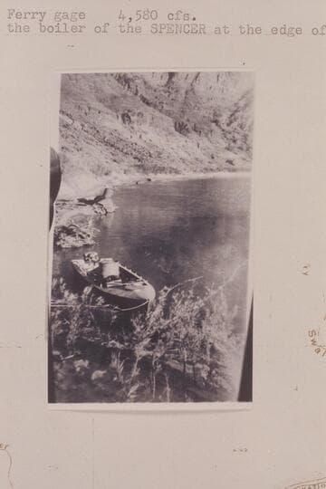 Outboard motorboat "Mallard," 18 ft. long, built by Andy.  Lees Ferry launching