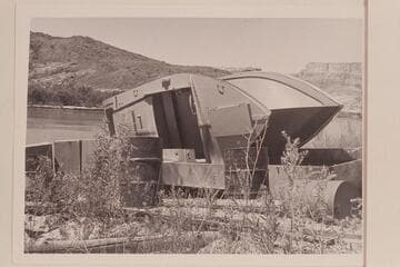 Two hulls on trailer ready for unloading.  Lees Ferry