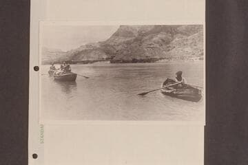 The USGS party leaving Lees Ferry.  Frank Dodge is in the canvas boat "Mojave."