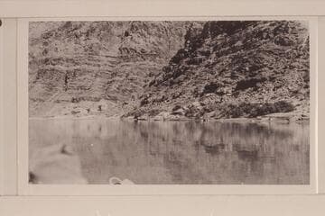 Lees Ferry from boat.  The stern wheel boat "Navajo" is at the shore just left of center