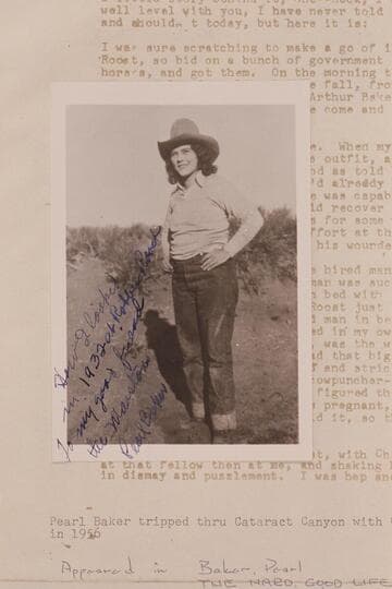 Pearl Baker, Robbers Roost.  Pearl Baker tripped through Cataract Canyon with Georgie White in 1956