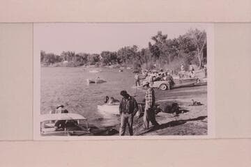 The launching ramp at Green River.  Lambeth and his catamaran off the beach