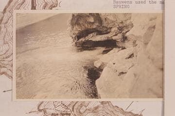 The Blue Spring of the Little Colorado River.  Exploration trip.  Stalactites above water.  Bauwens used the name "Baum Spring."