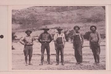The San Juan group the morning we started for Lees Ferry.  USGS San Juan survey.  Robert Allen; Hugh Hyde; Elwyn Blake; Bert Loper; Kelly Trimble