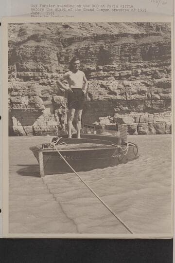 Guy Forcier standing on the "Boo" at Paria Riffle.  Before the start of the Grand Canyon traverse of 1951