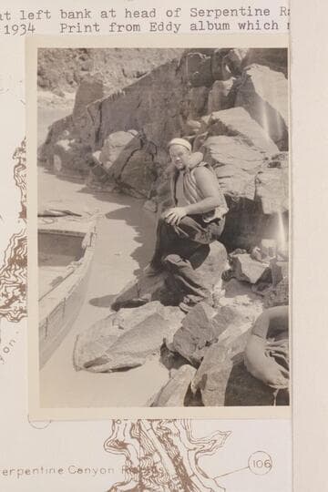 Frazier at left bank at head of Serpentine Rapid.  Noon stop