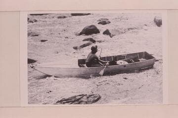Lorin Bell in a 15 foot Fold-Flat boat; Government Rapid.  The relationship to the Nevills' "Sadiron" design is obvious