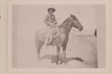 A. P. Ballard.  Thompsons.  Mounted on the best cut horse and rope horse in Grand County belonging to Ink Harris