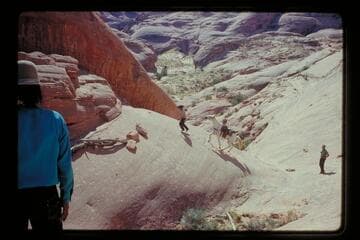 Leading horse from pocket in Moepitz Canyon