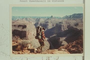 Down through the Supai near Apache Point to reach Royal Arch Creek.  Mount Huwethawali in distance