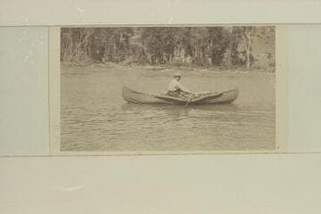 Joe Evans in his folding canvas canoe on the Yellowstone River