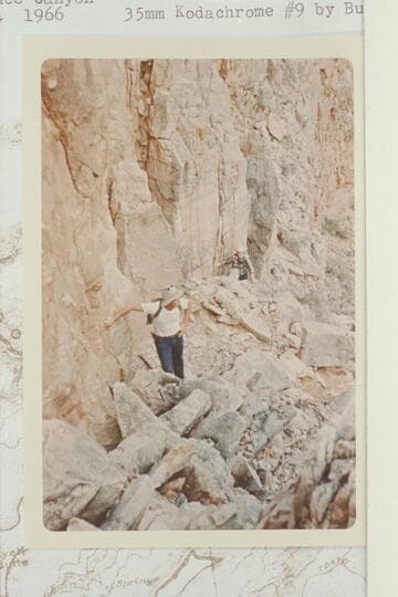 G. Billingsley and B. Mitchell climbing the Redwall route out of Hance Canyon