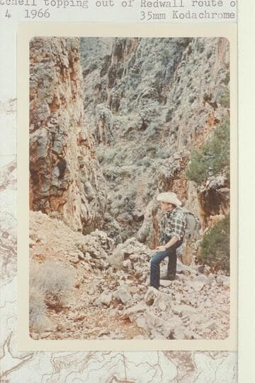 Bruce Mitchell topping out of Redwall route out of Hance Canyon