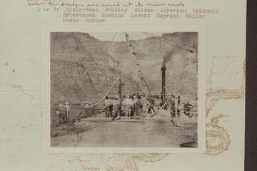 Initial test of the Lovett Pneumatic Pipe Dredge.  North side of the Colorado River at Lees Ferry