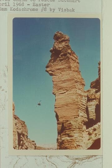 Helicopter coming into Royal Arch Creek from over Elves Chasm to rescue Butchart