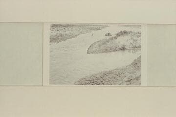 Piute Rapids, called "Split Channel Rapids" by Nevills.  He used left channel as shown.  Right channel is barely visible at top.  Mile 21