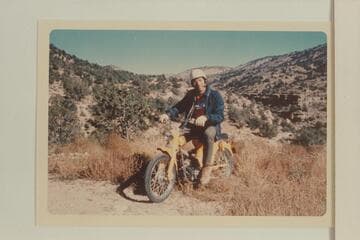 Jorgen Visbak on the Honda used for ferrying the station wagon between Monument Point and Jumpup Canyon