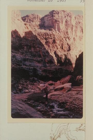 About 2 miles up Kanab Canyon from first major side canyon from east at a "U" which turns toward 10 o'clock