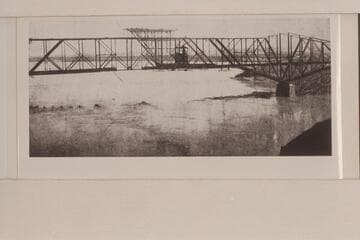 Construction of Red Rock Cantilever Bridge nearing acompletion in 1890.  Below Needles