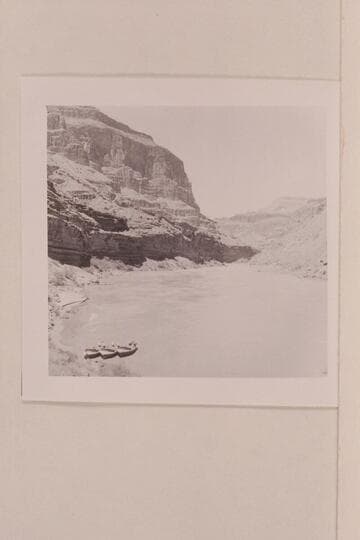 Boats moored below point opposite Deer Creek.  Preliminary gauge at Bright Angel Creek:  107,000 cfs