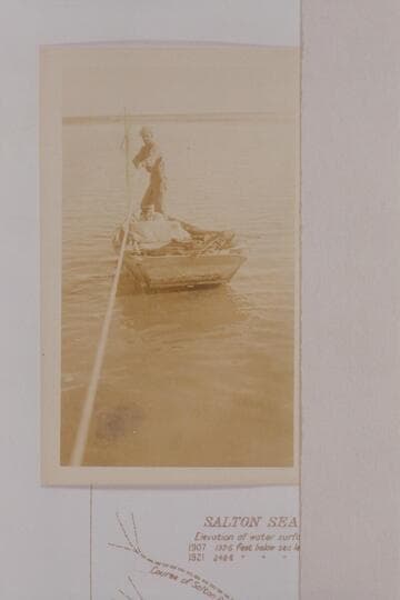 Pulling through the liquid mud of Salton Sea by rope. Neither oars nor poles will move a boat in this medium