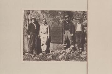 Ed Hudson, Harry Aleson, Hugh Brown, Fred Swenson.  Separation Plaque.  After failure of upriver attempt in 1944, Feb