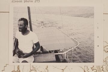 Barry Goldwater at Pierce Ferry at end of Grand Canyon cruise in the Nevills sadirons